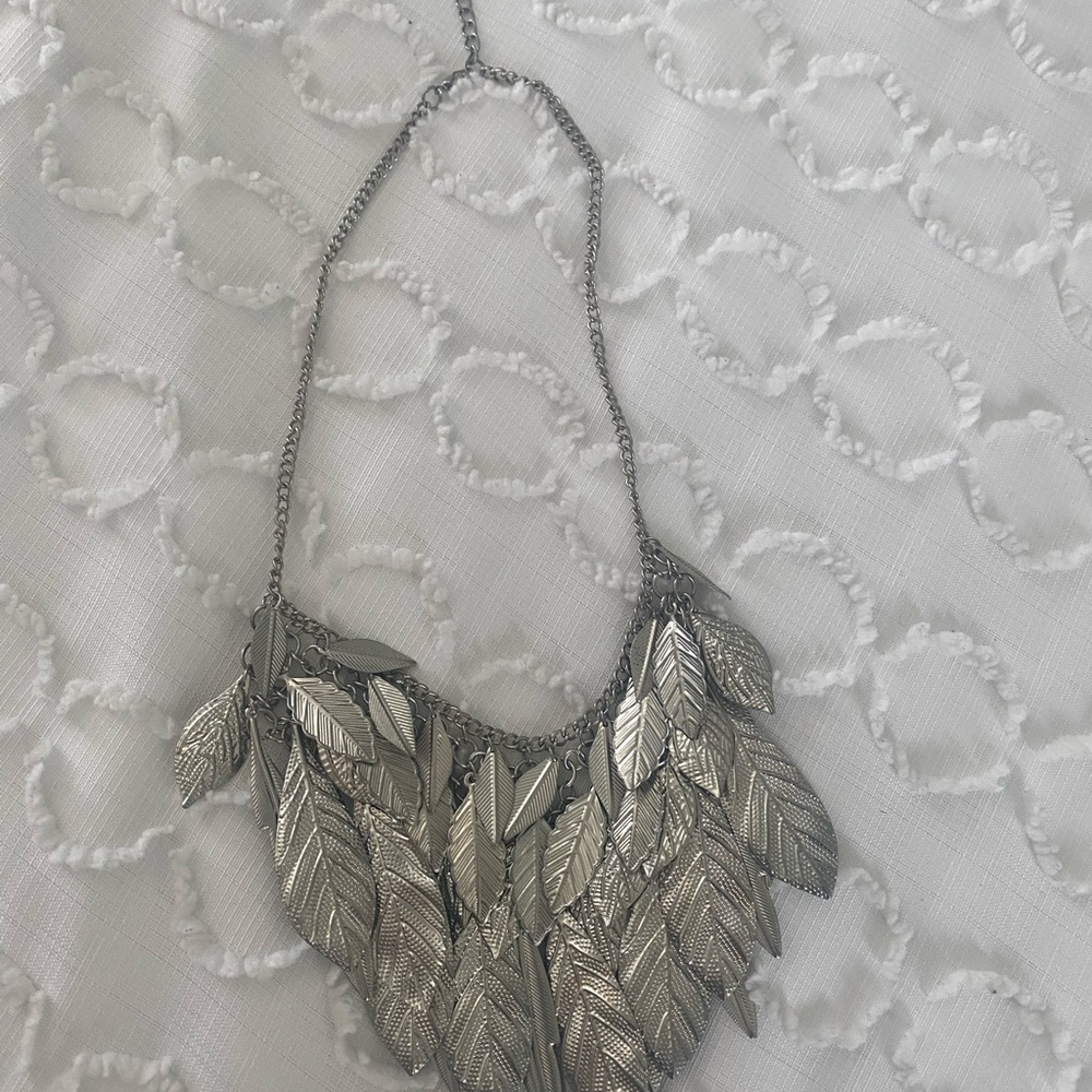 Silver Leaf Cascade Statement Necklace - Women Jewelry